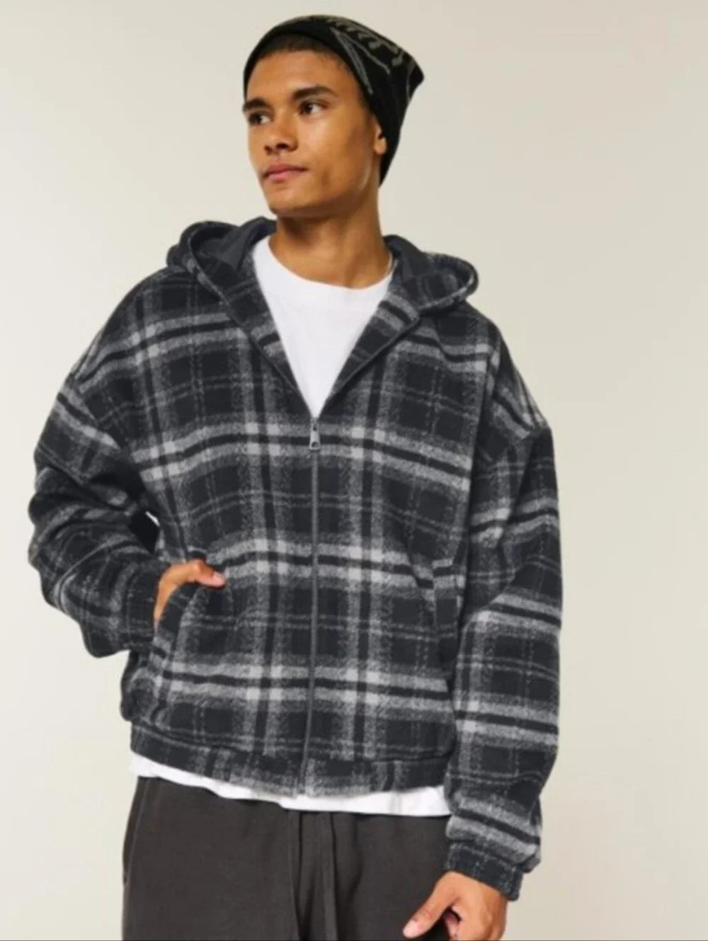 Hollister hooded plaid flannel skater jacket